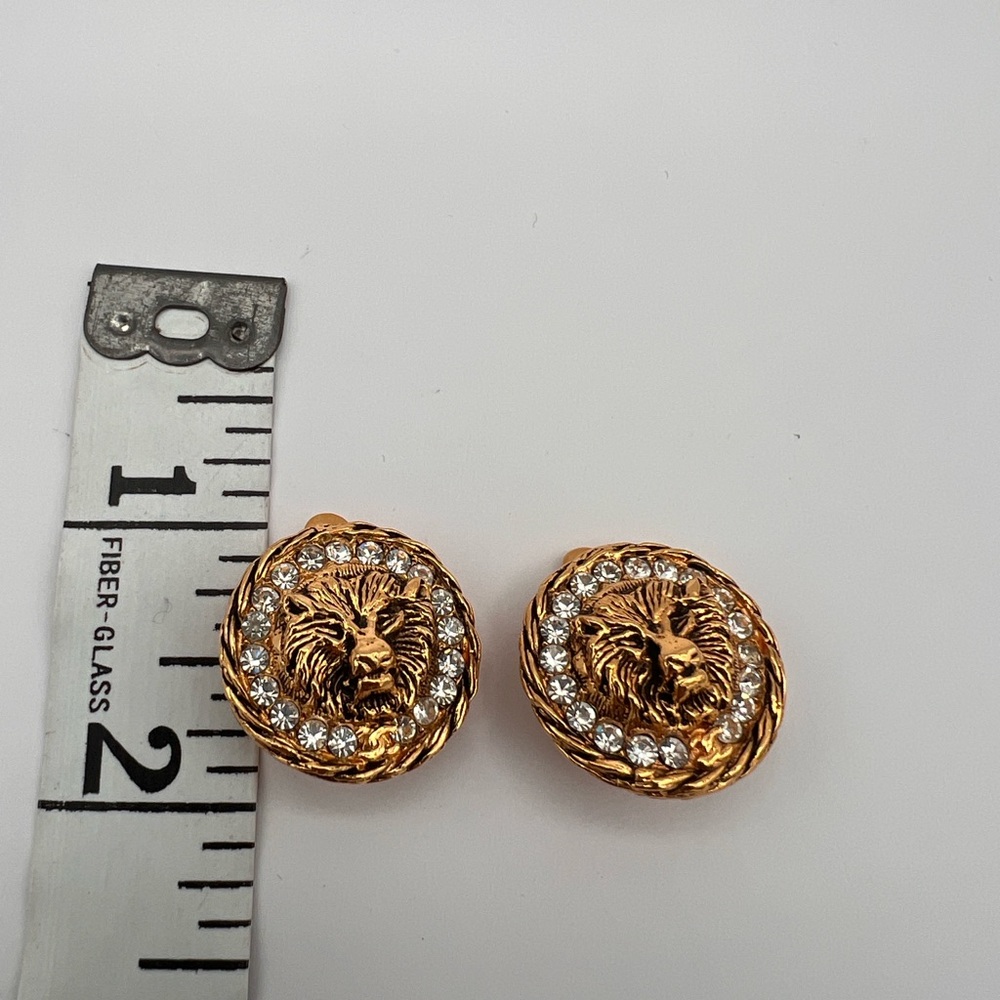 CHANEL Vintage Lion Head Rhinestone Clip Earrings in Box - Picture 11 of 13